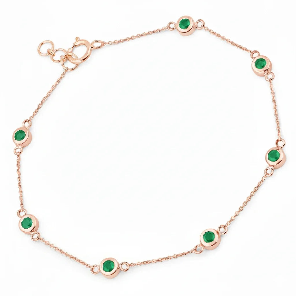 Round Bezel Set Adjustable Station Bracelet