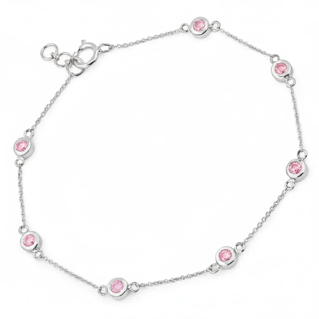 Round Bezel Set Adjustable Station Bracelet