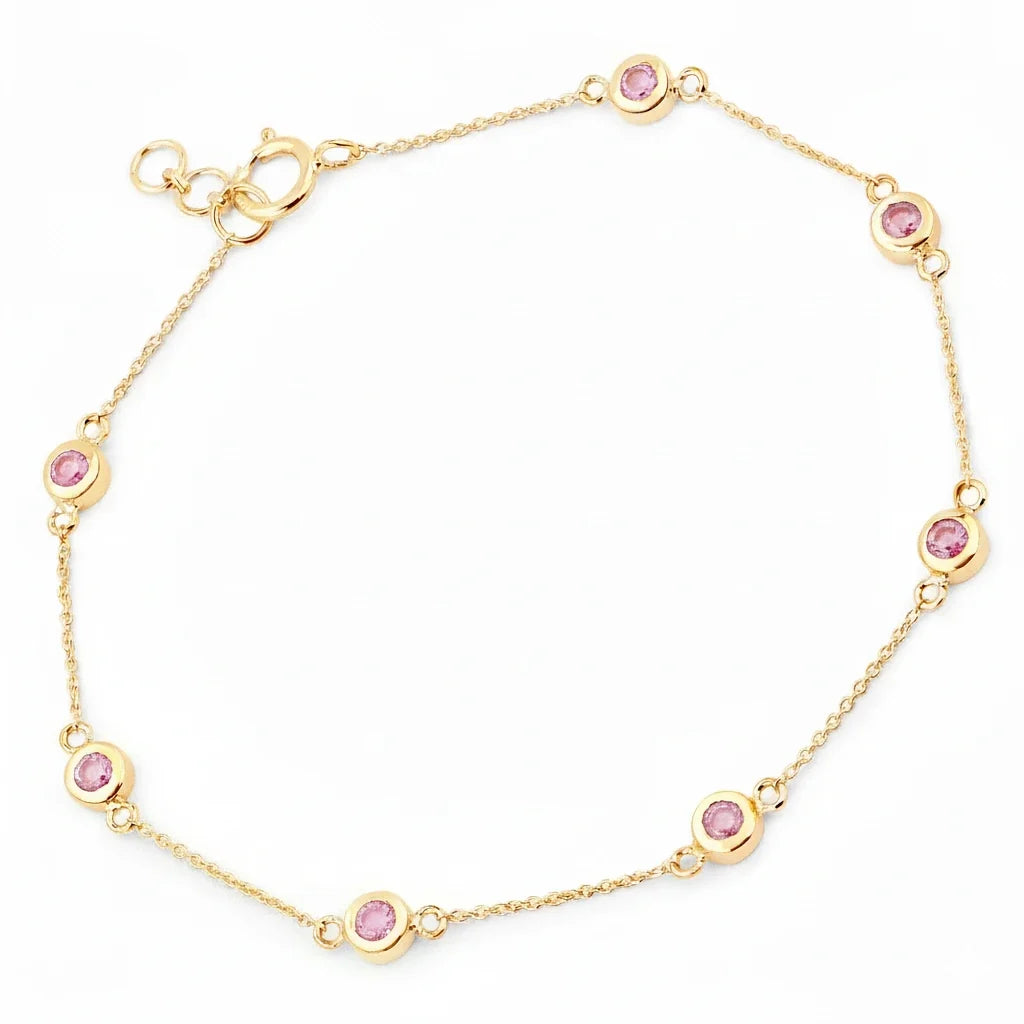 Round Bezel Set Adjustable Station Bracelet