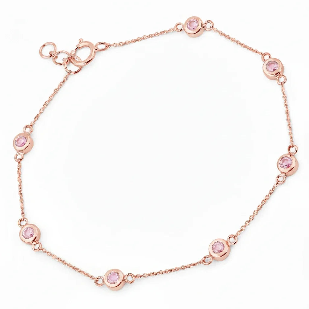 Round Bezel Set Adjustable Station Bracelet