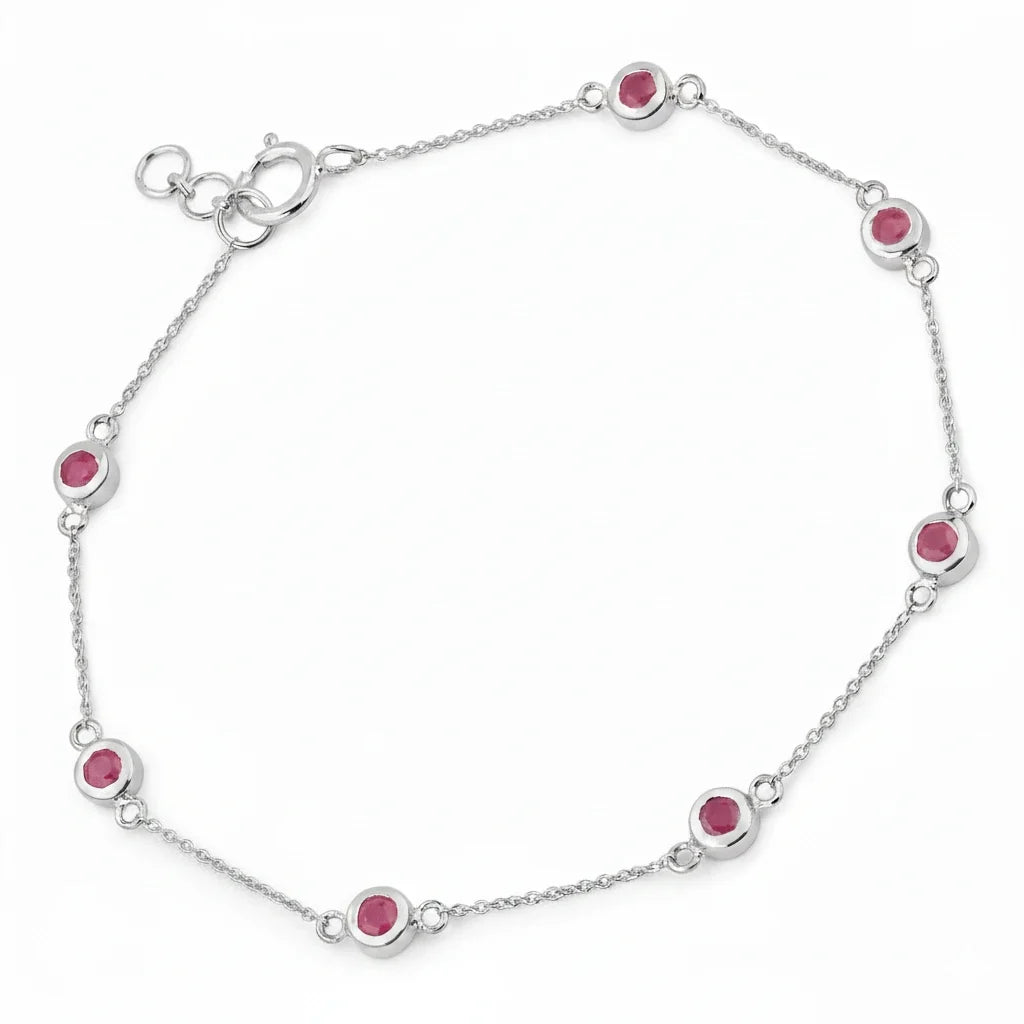 Round Bezel Set Adjustable Station Bracelet