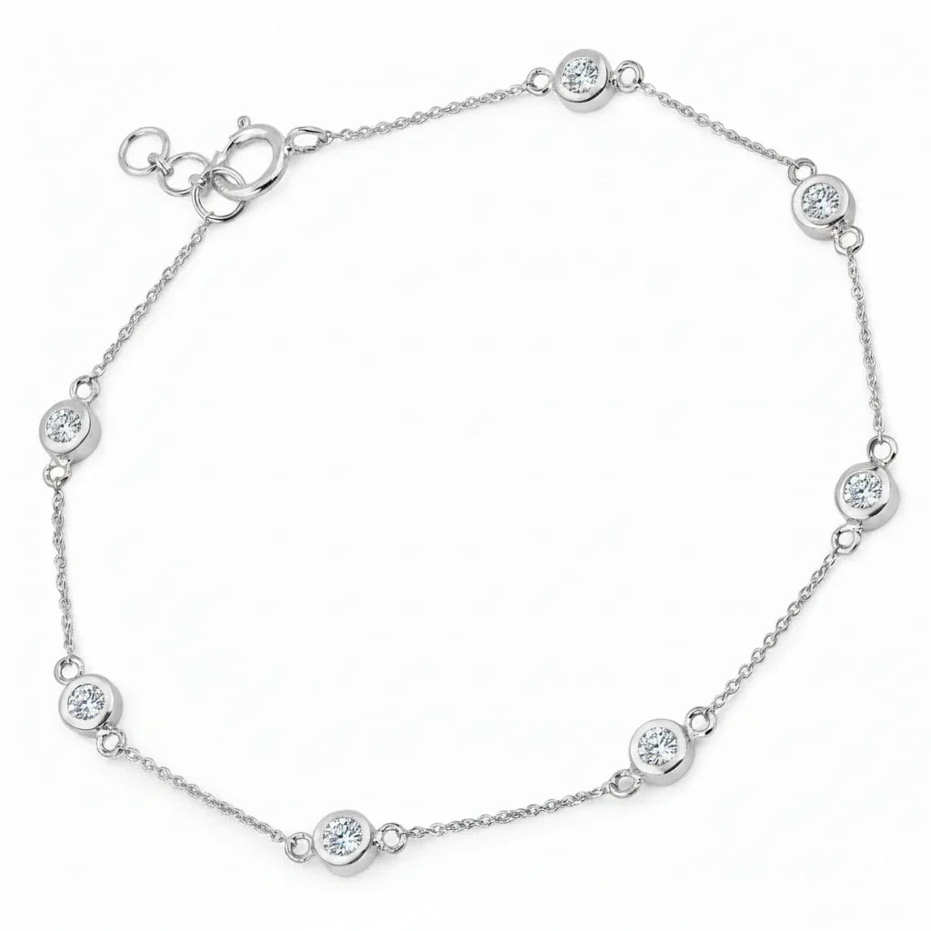 Round Bezel Set Adjustable Station Bracelet