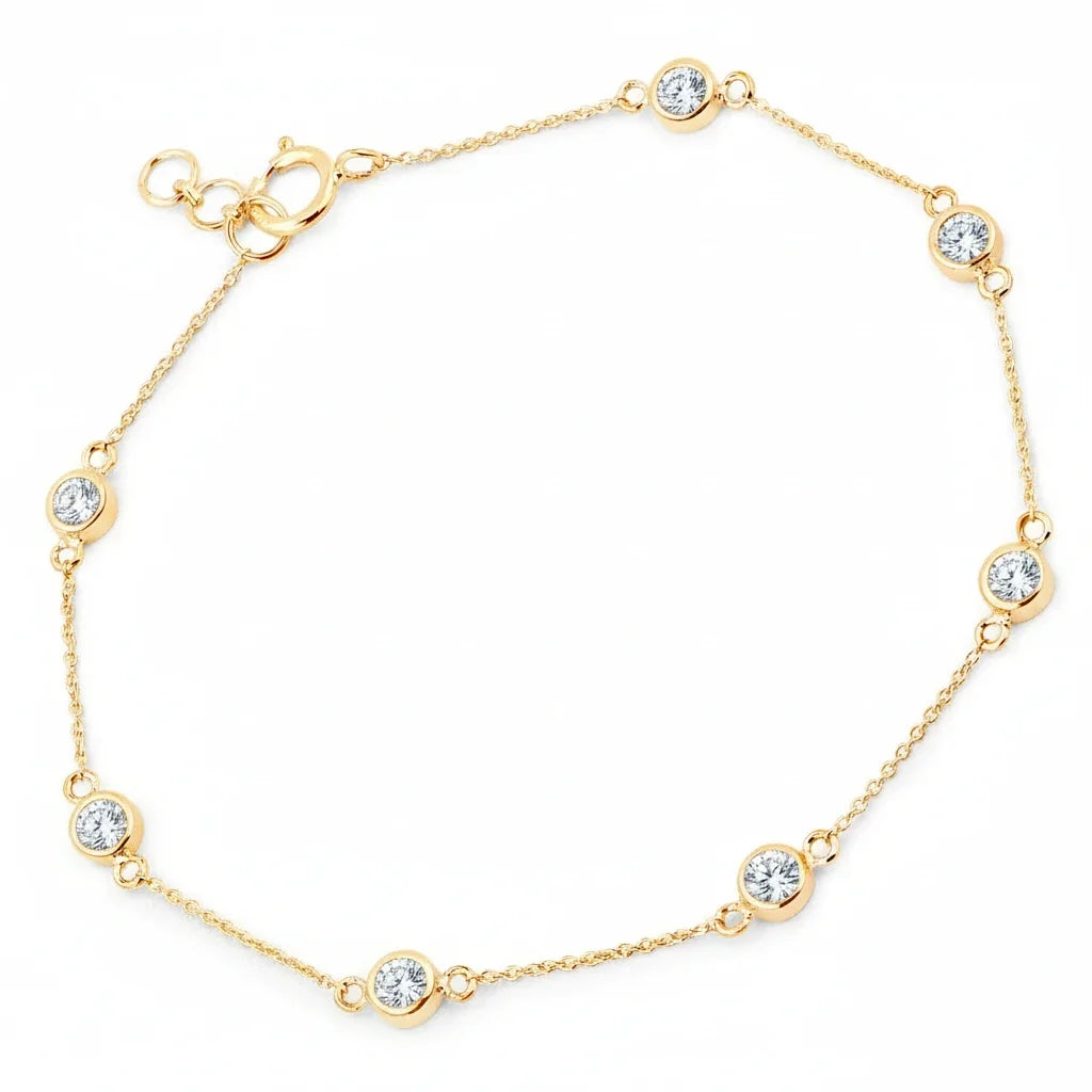 Round Bezel Set Adjustable Station Bracelet