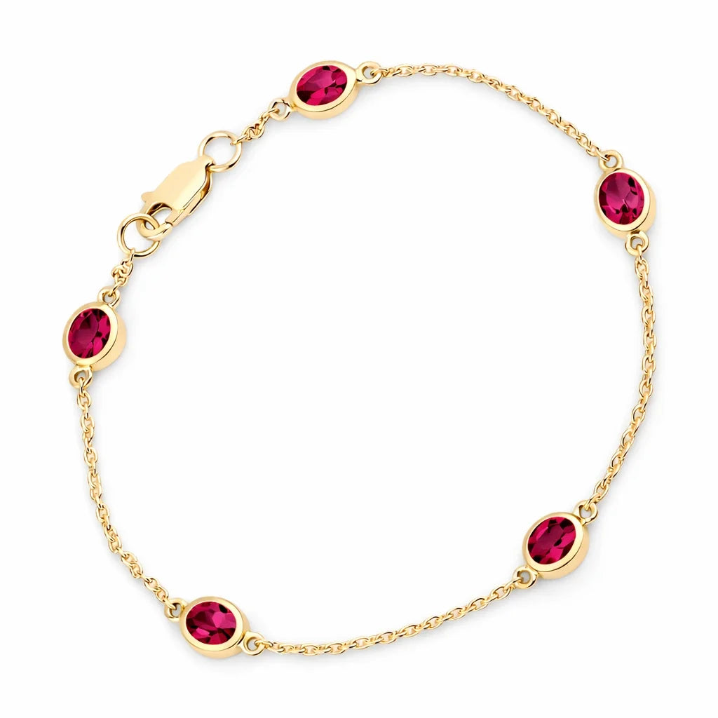 Oval Bezel Set Amethyst Station Bracelet