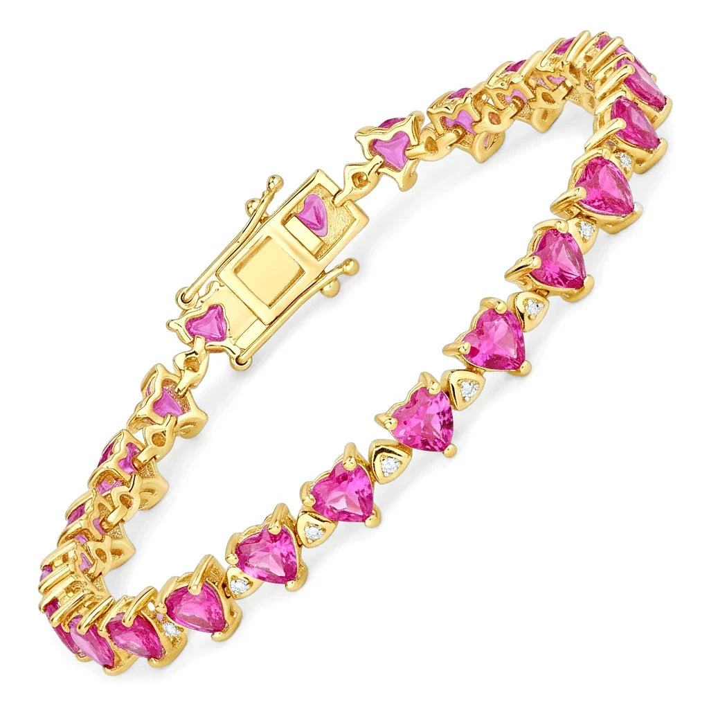 Heart Prong Set Amethyst Diamond Accent Tennis Bracelet