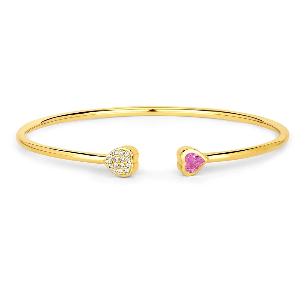 Heart Prong Set Amethyst Diamond Accent Open Bangle