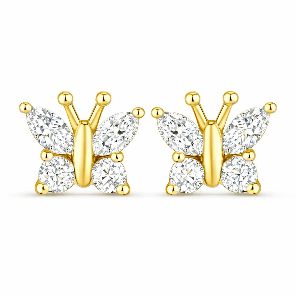 Marquise Round Cut Butterfly Stud Earrings