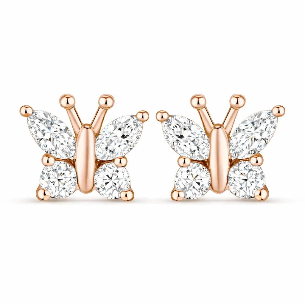 Marquise Round Cut Butterfly Stud Earrings