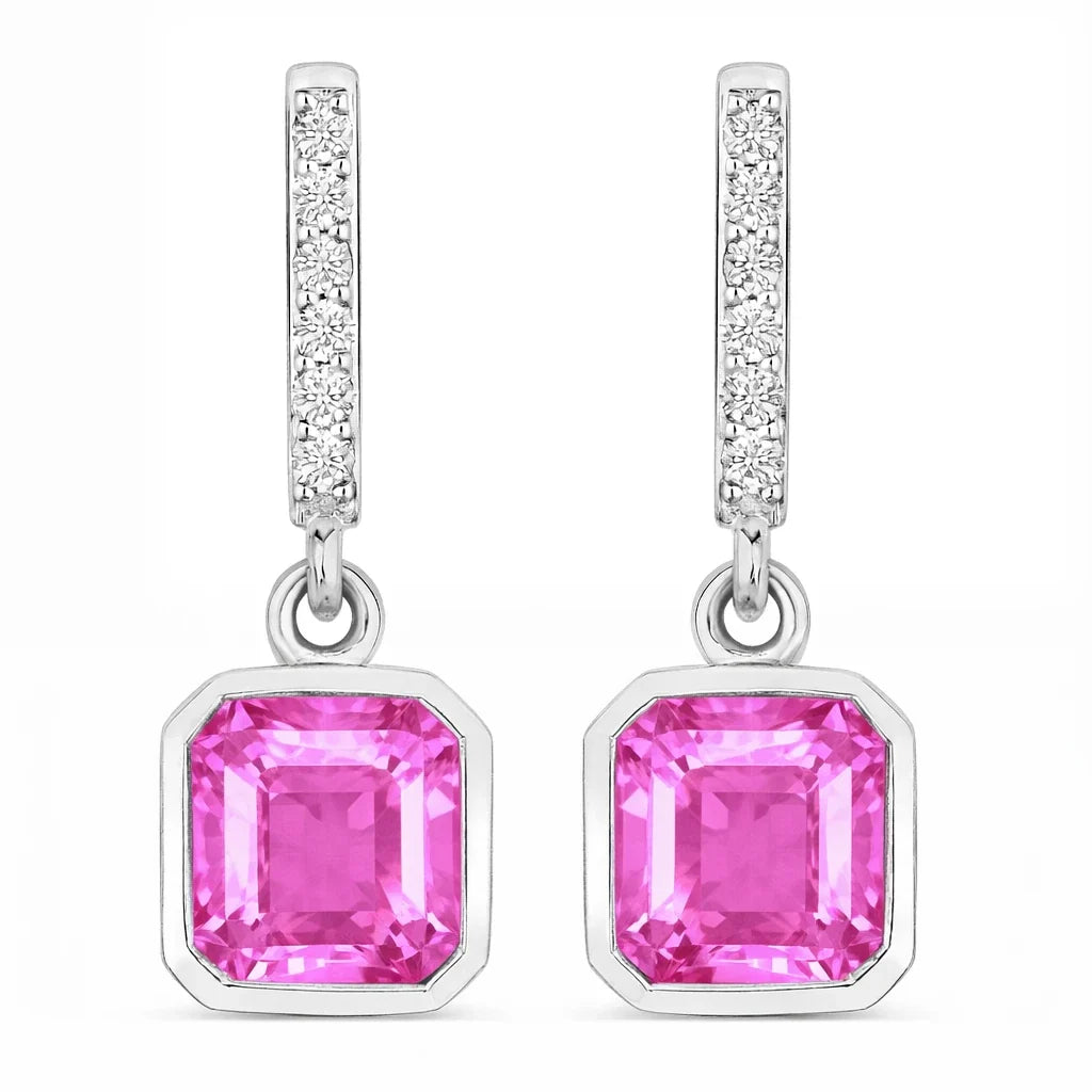 Octagon Cut Diamond Accent Drop Earrings