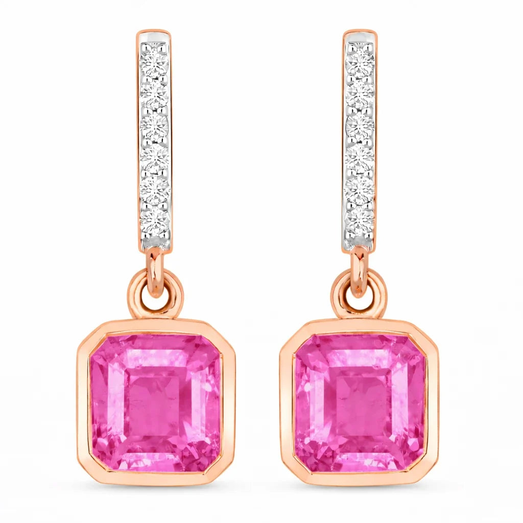 Octagon Cut Diamond Accent Drop Earrings
