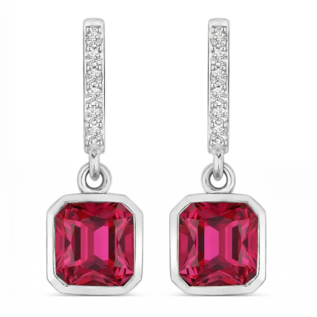 Octagon Cut Diamond Accent Drop Earrings