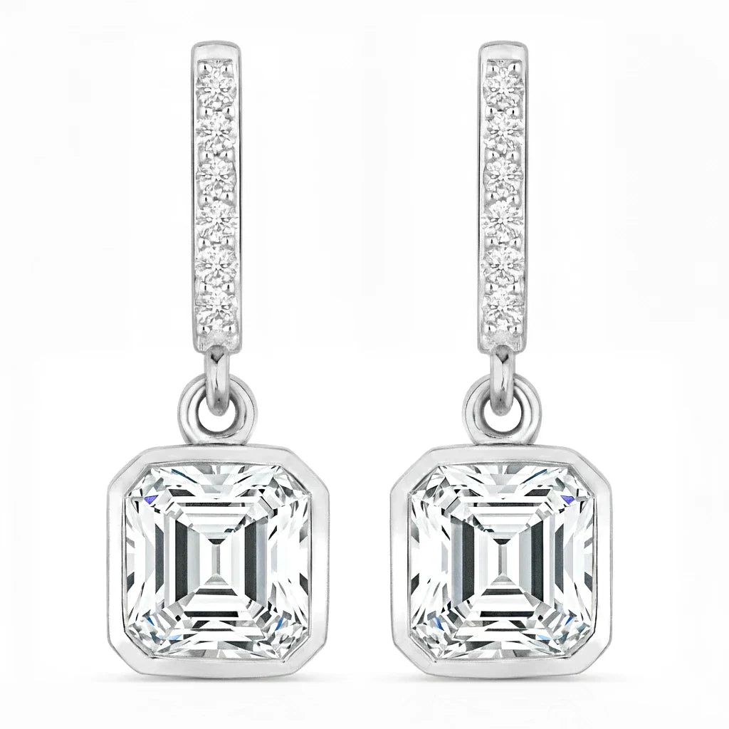 Octagon Cut Diamond Accent Drop Earrings
