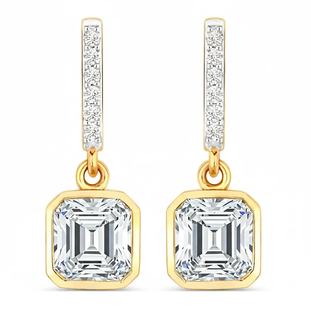 Octagon Cut Diamond Accent Drop Earrings