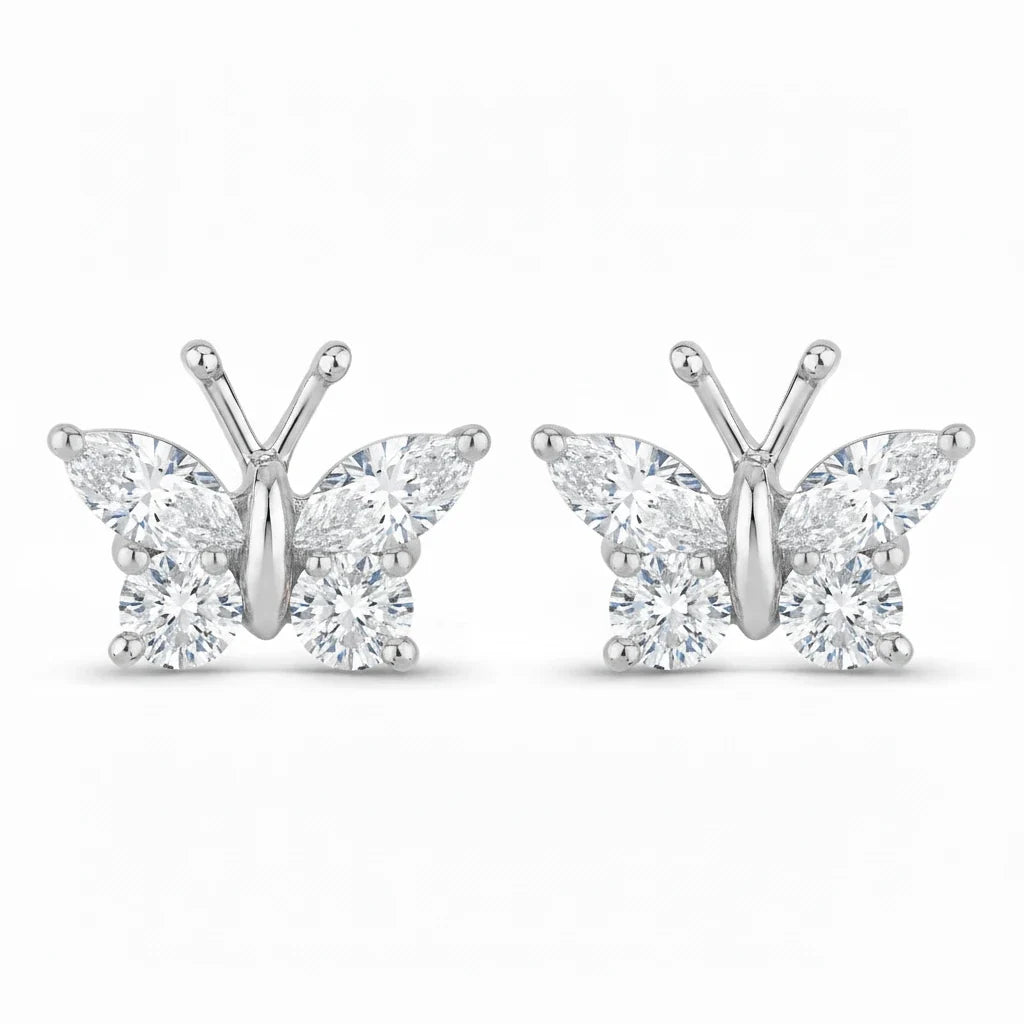 Marquise Round Cut Butterfly Stud Earrings
