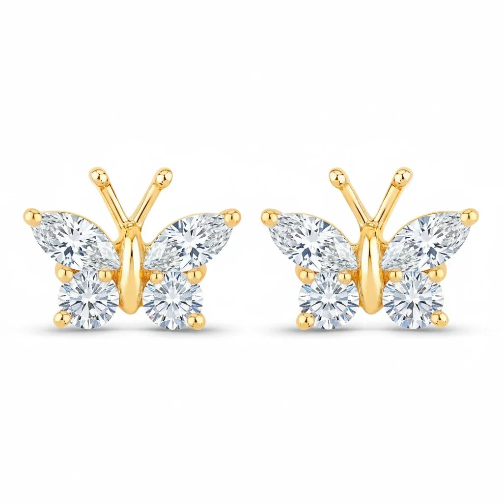 Marquise Round Cut Butterfly Stud Earrings