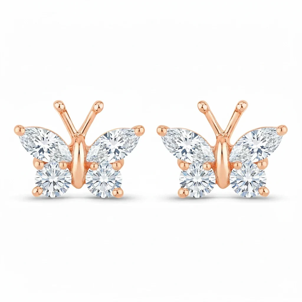 Marquise Round Cut Butterfly Stud Earrings
