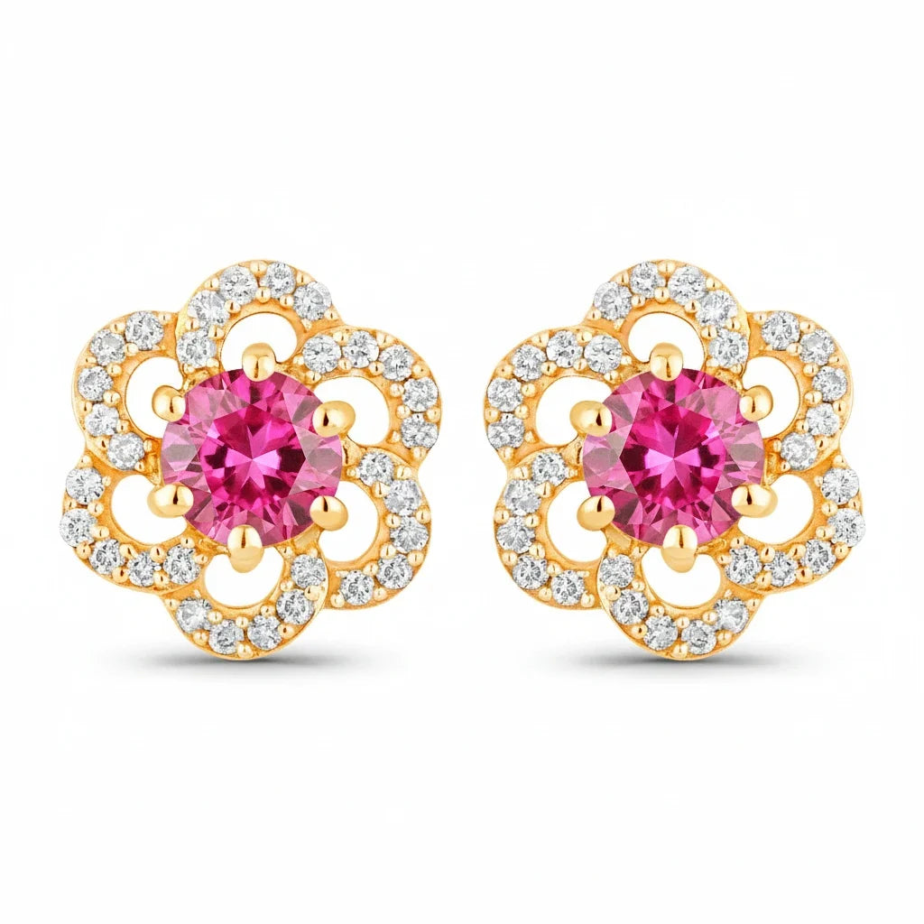 Round Cut Diamond Flower Stud Earrings