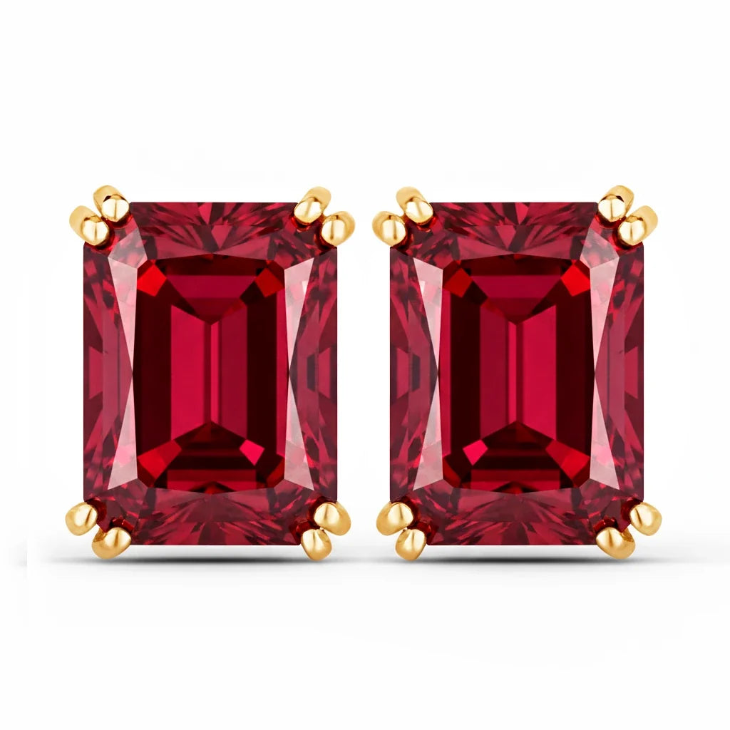 Emerald Cut Prong Set Stud Earrings