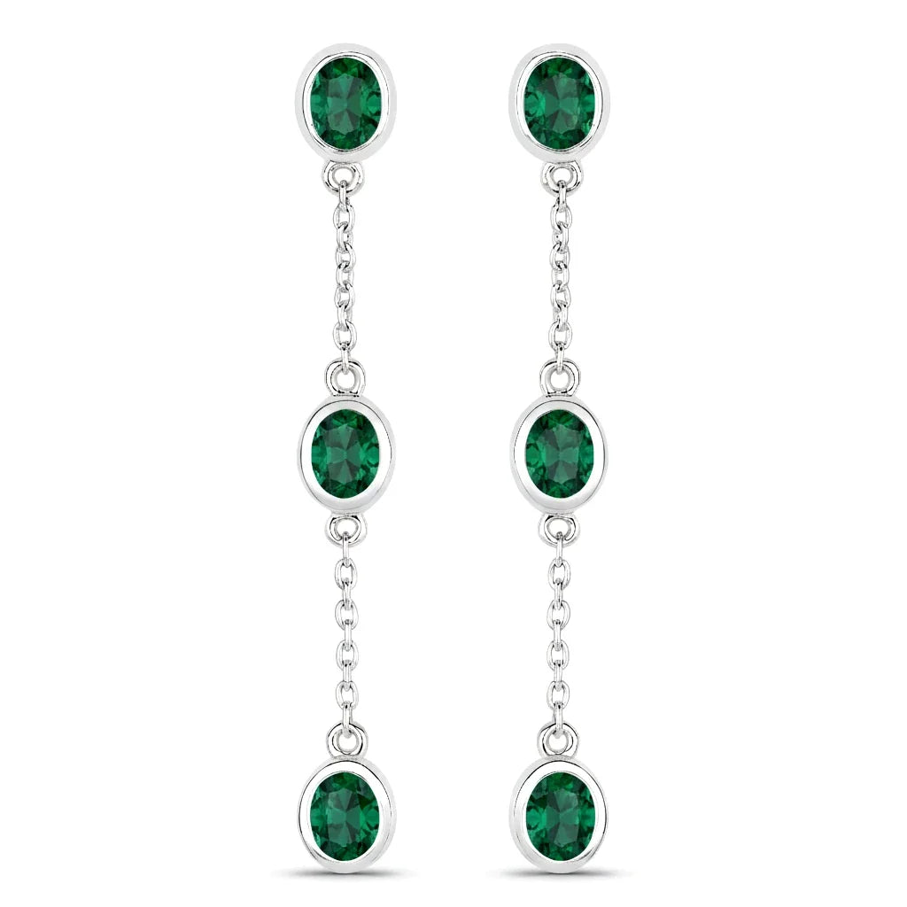 Oval Cut Bezel Set Station Drop Earrings
