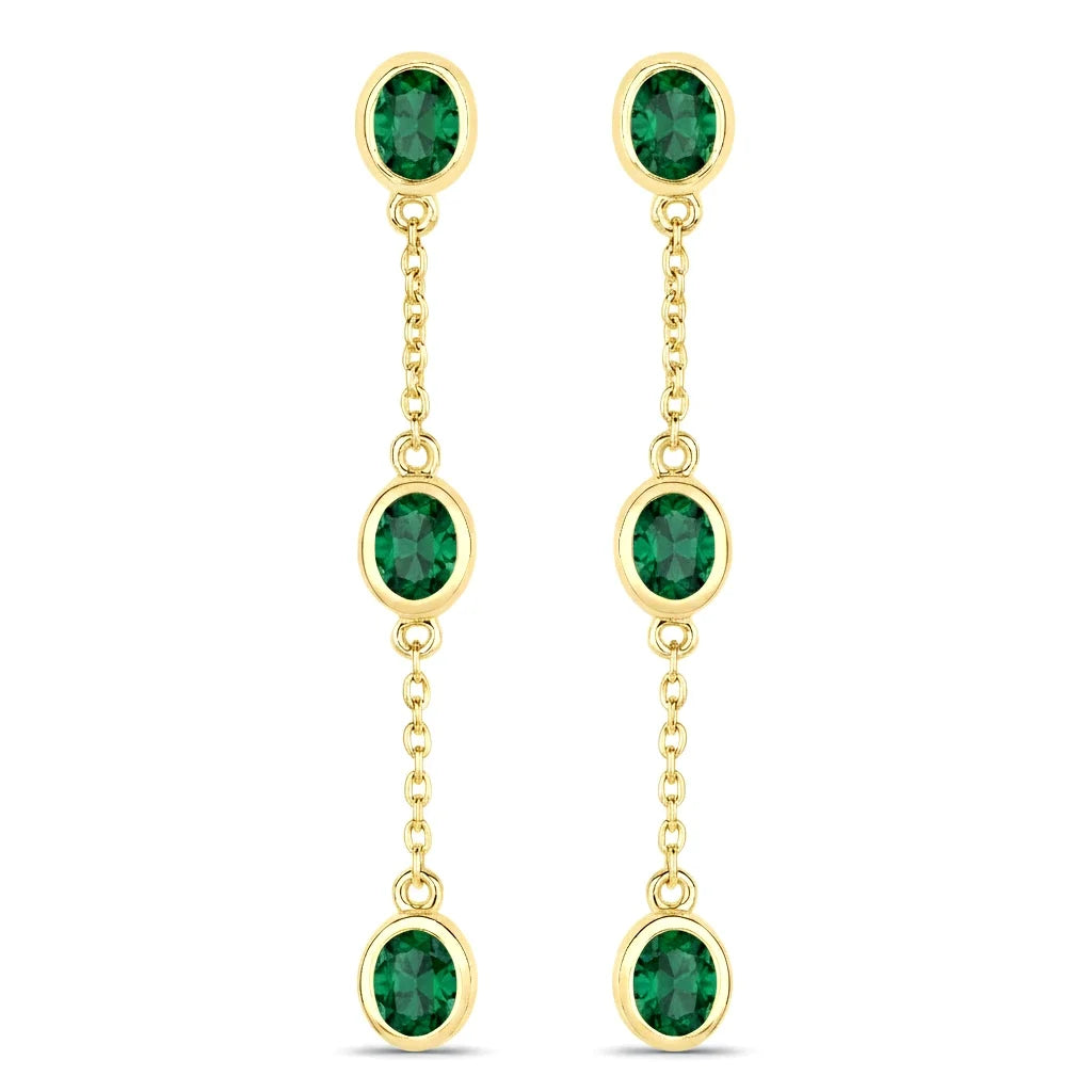Oval Cut Bezel Set Station Drop Earrings