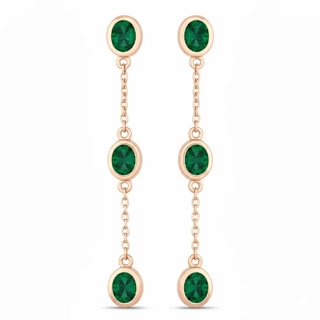 Oval Cut Bezel Set Station Drop Earrings