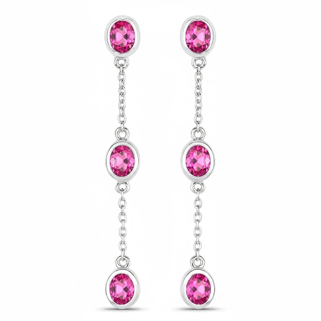 Oval Cut Bezel Set Station Drop Earrings