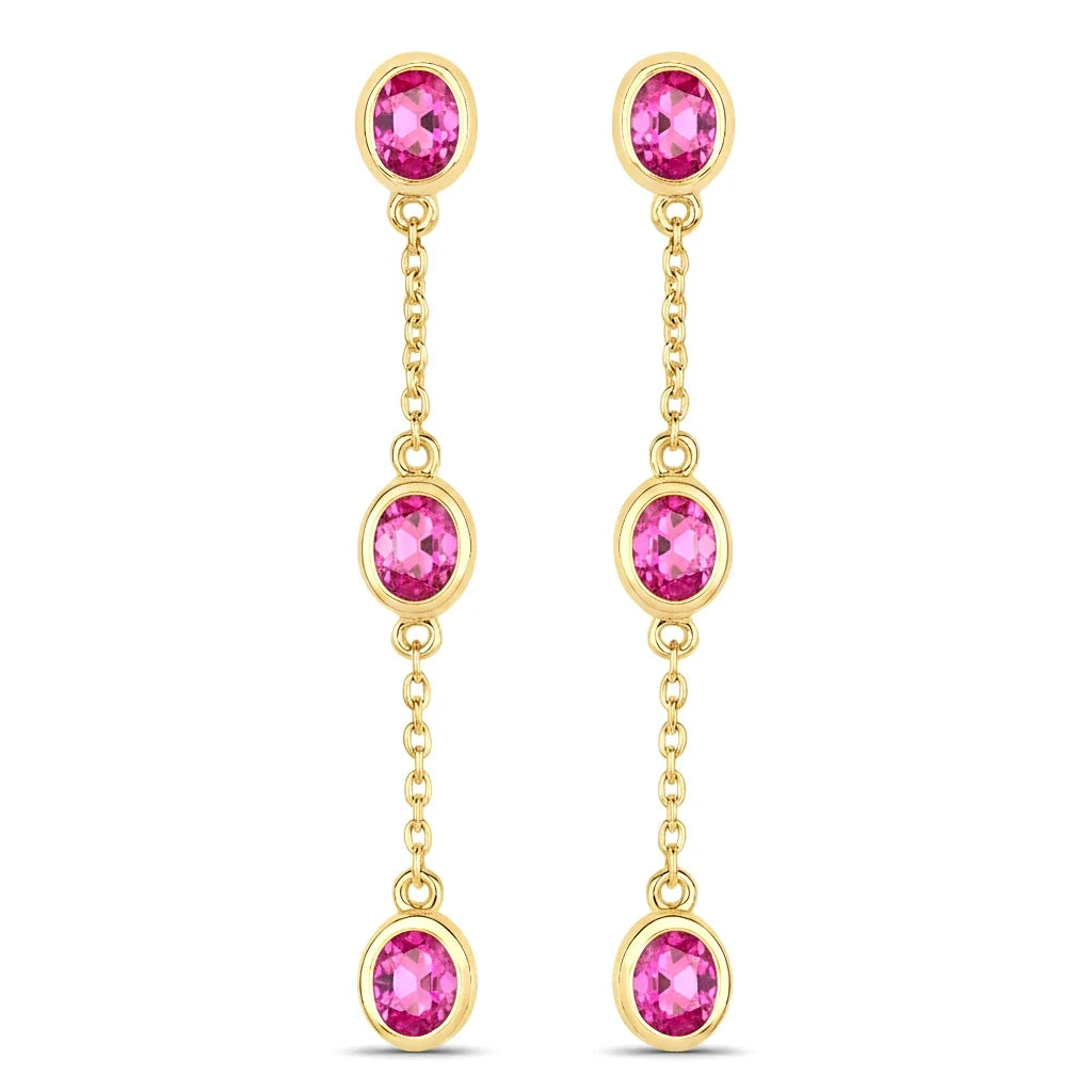 Oval Cut Bezel Set Station Drop Earrings