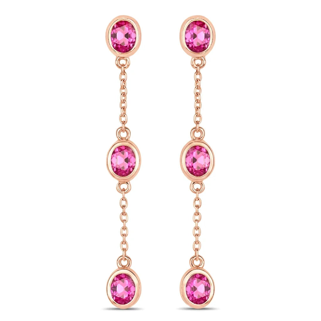 Oval Cut Bezel Set Station Drop Earrings