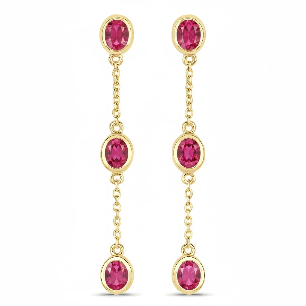 Oval Cut Bezel Set Station Drop Earrings