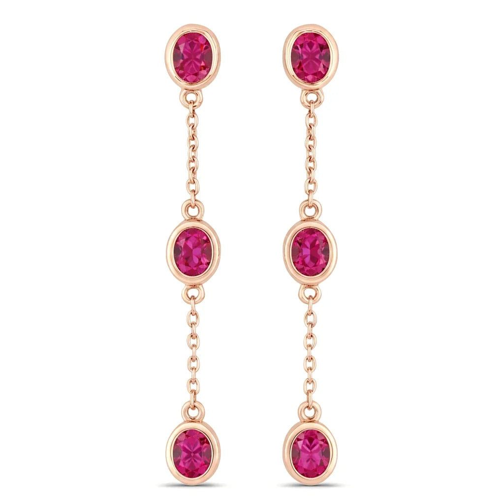 Oval Cut Bezel Set Station Drop Earrings