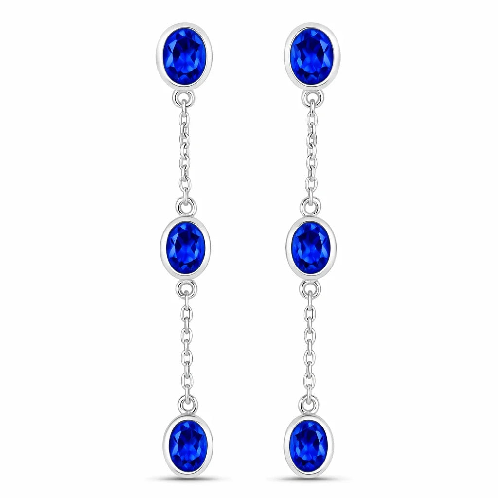 Oval Cut Bezel Set Station Drop Earrings