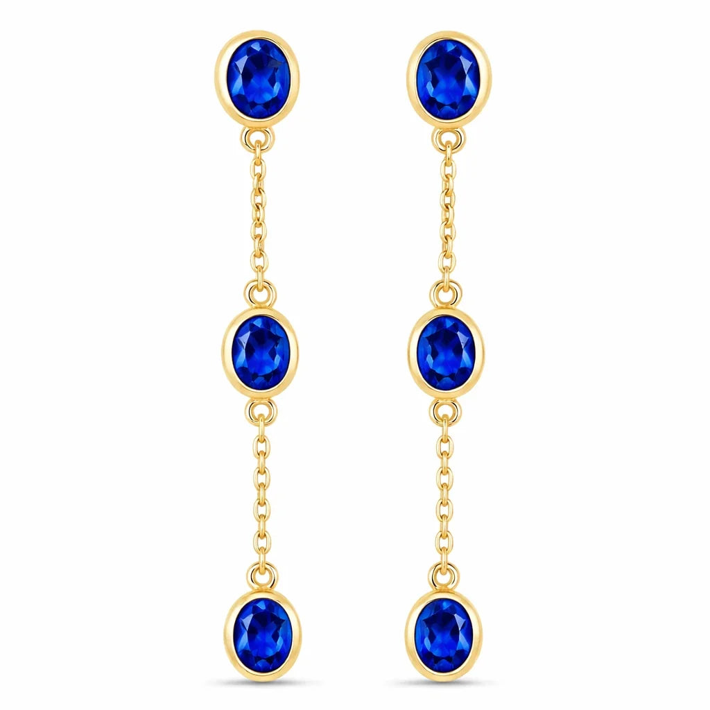 Oval Cut Bezel Set Station Drop Earrings