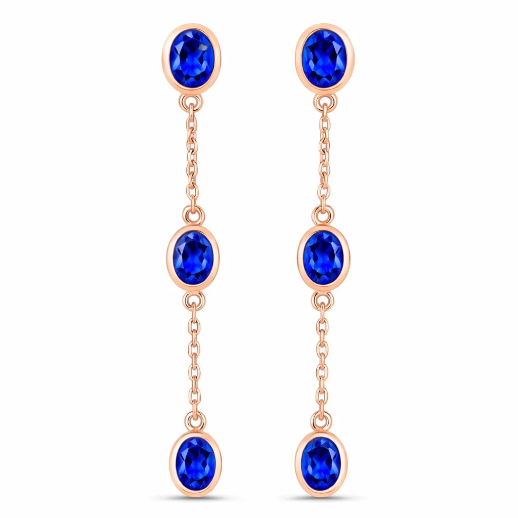 Oval Cut Bezel Set Station Drop Earrings