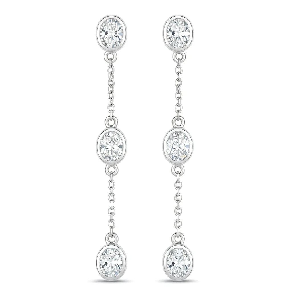 Oval Cut Bezel Set Station Drop Earrings