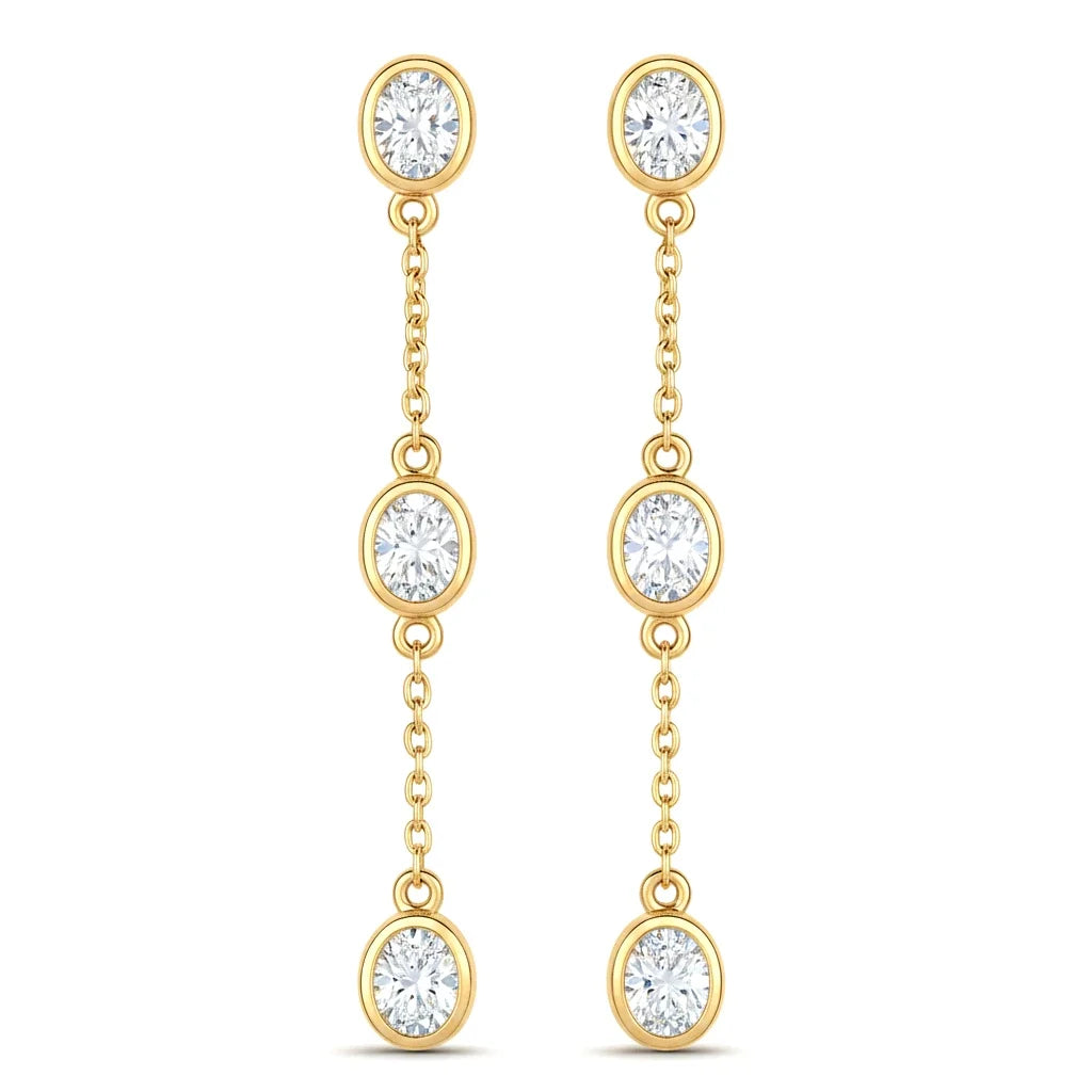Oval Cut Bezel Set Station Drop Earrings