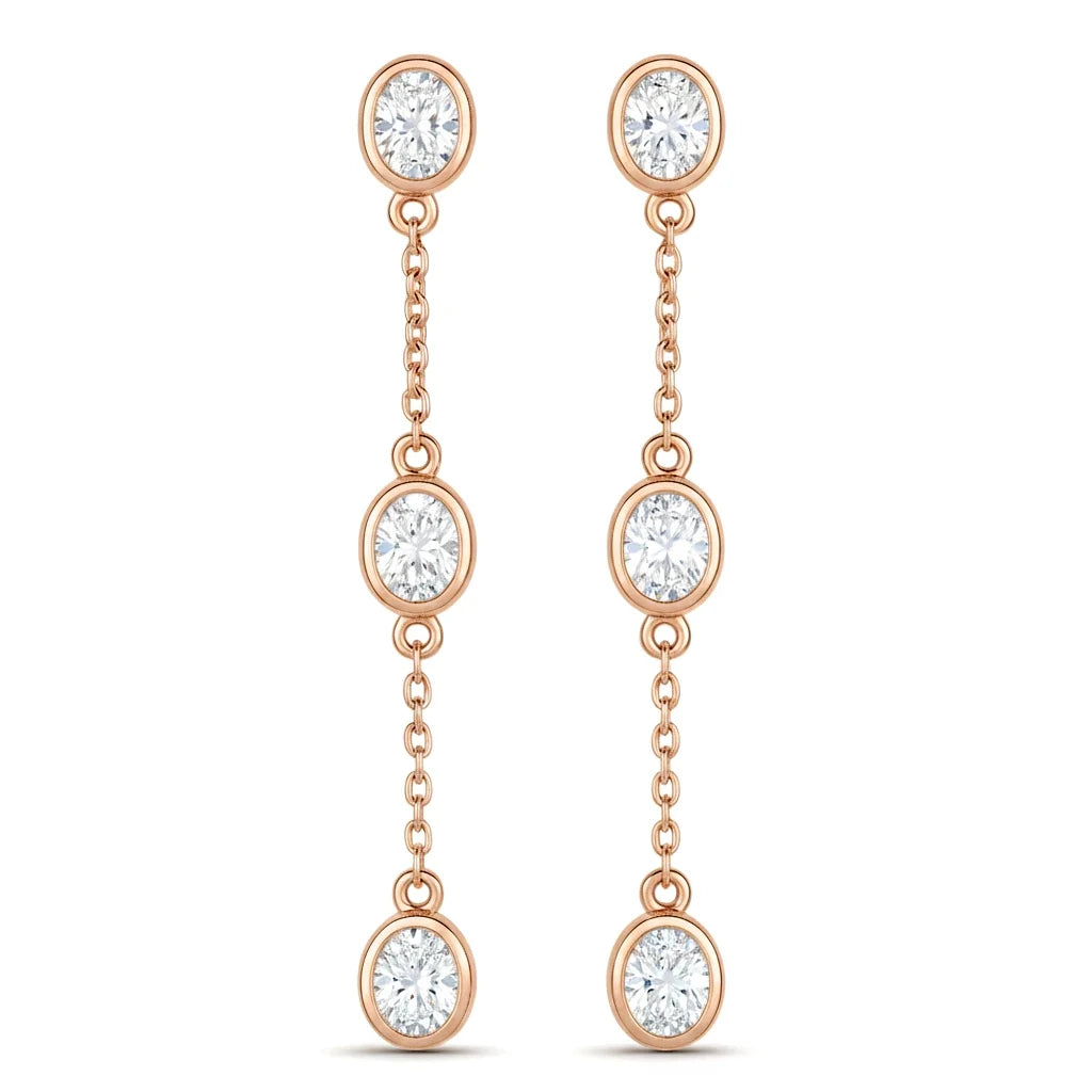 Oval Cut Bezel Set Station Drop Earrings