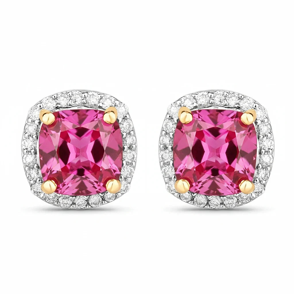 Square Cushion Diamond Halo Stud Earrings