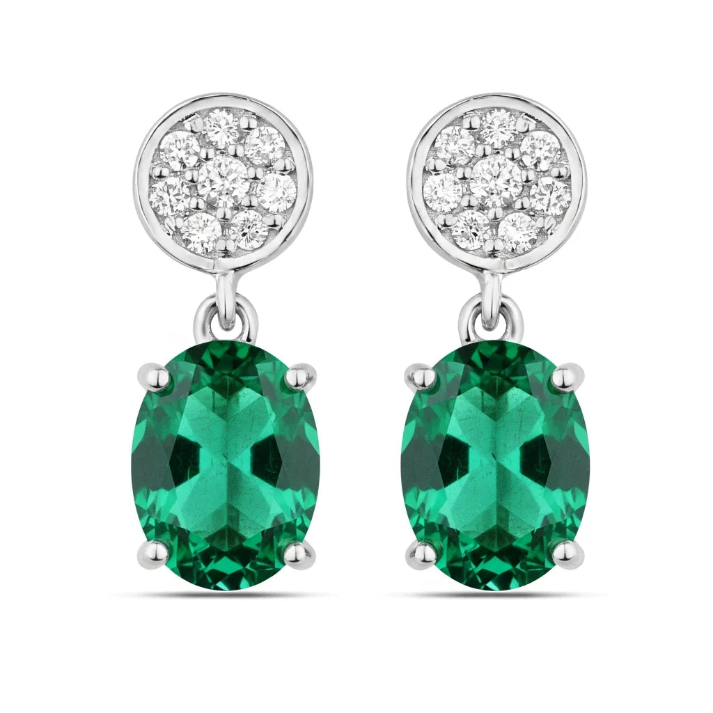 Oval Diamond Accent Drop Earrings
