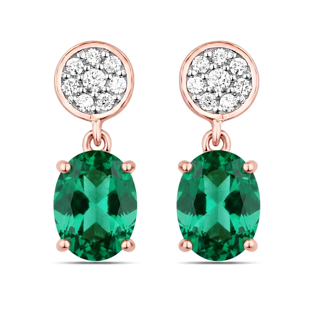 Oval Diamond Accent Drop Earrings
