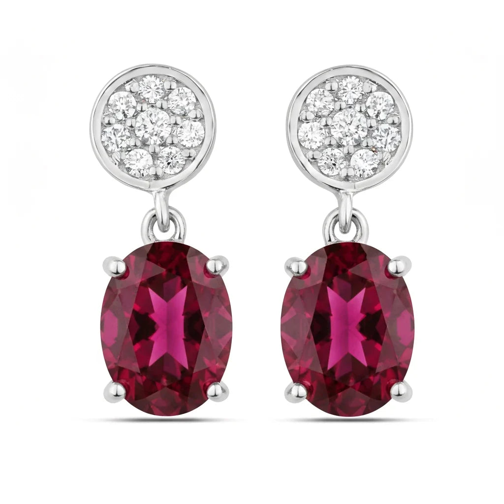 Oval Diamond Accent Drop Earrings