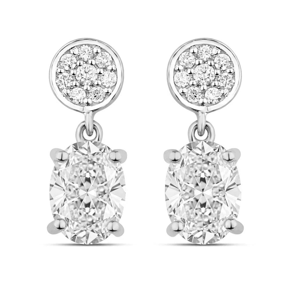 Oval Diamond Accent Drop Earrings