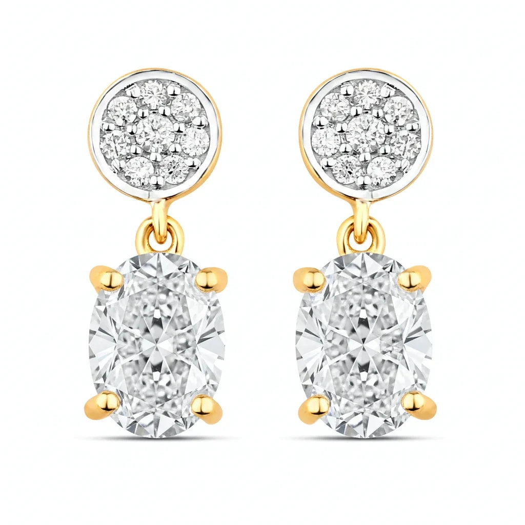 Oval Diamond Accent Drop Earrings