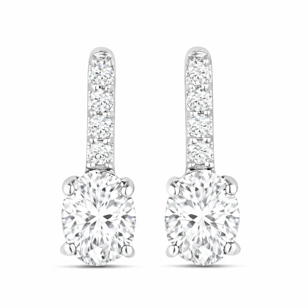 Petite Oval Diamond Accent Drop Earrings