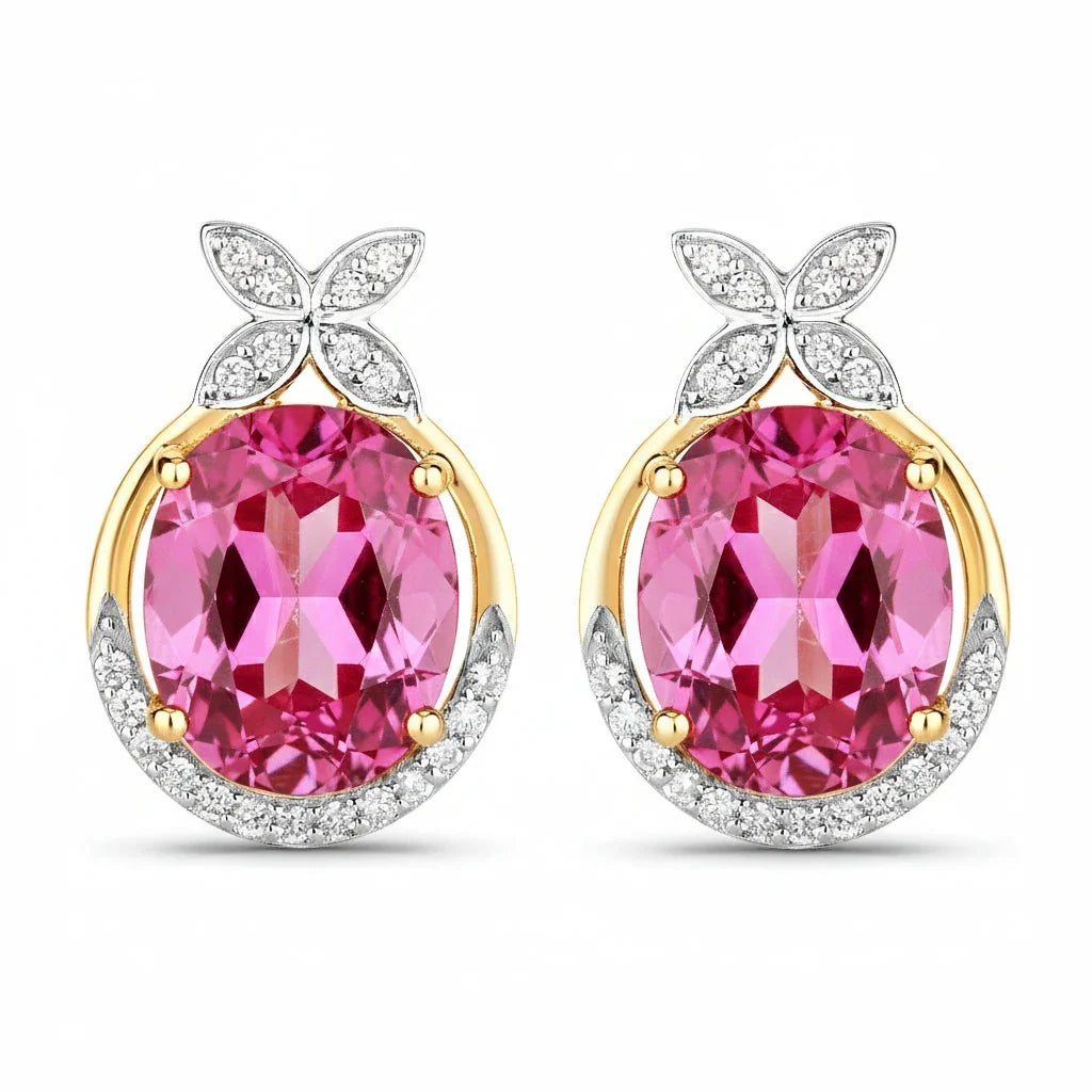 Oval Diamond Accented Floral Cocktail Earrings