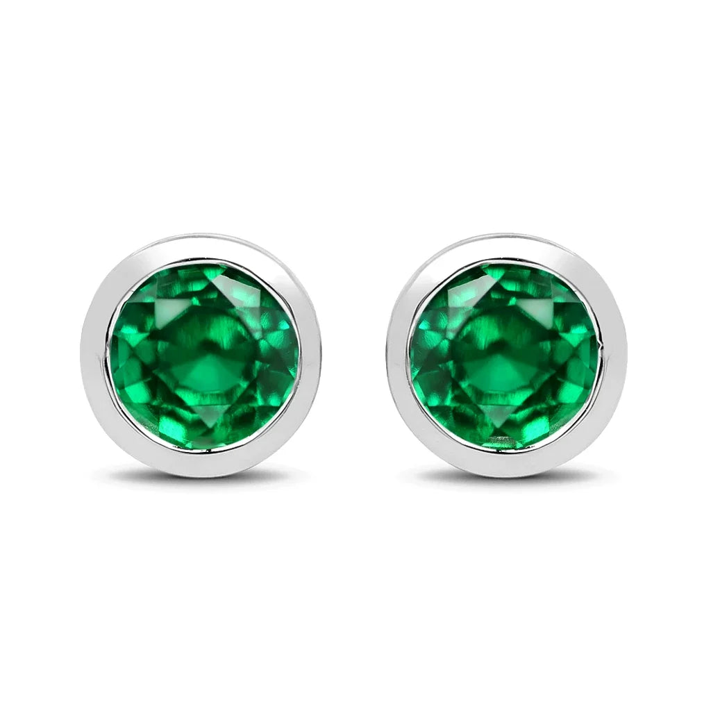 Round Bezel Set Amethyst Stud Earrings