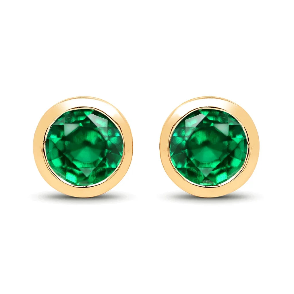 Round Bezel Set Amethyst Stud Earrings