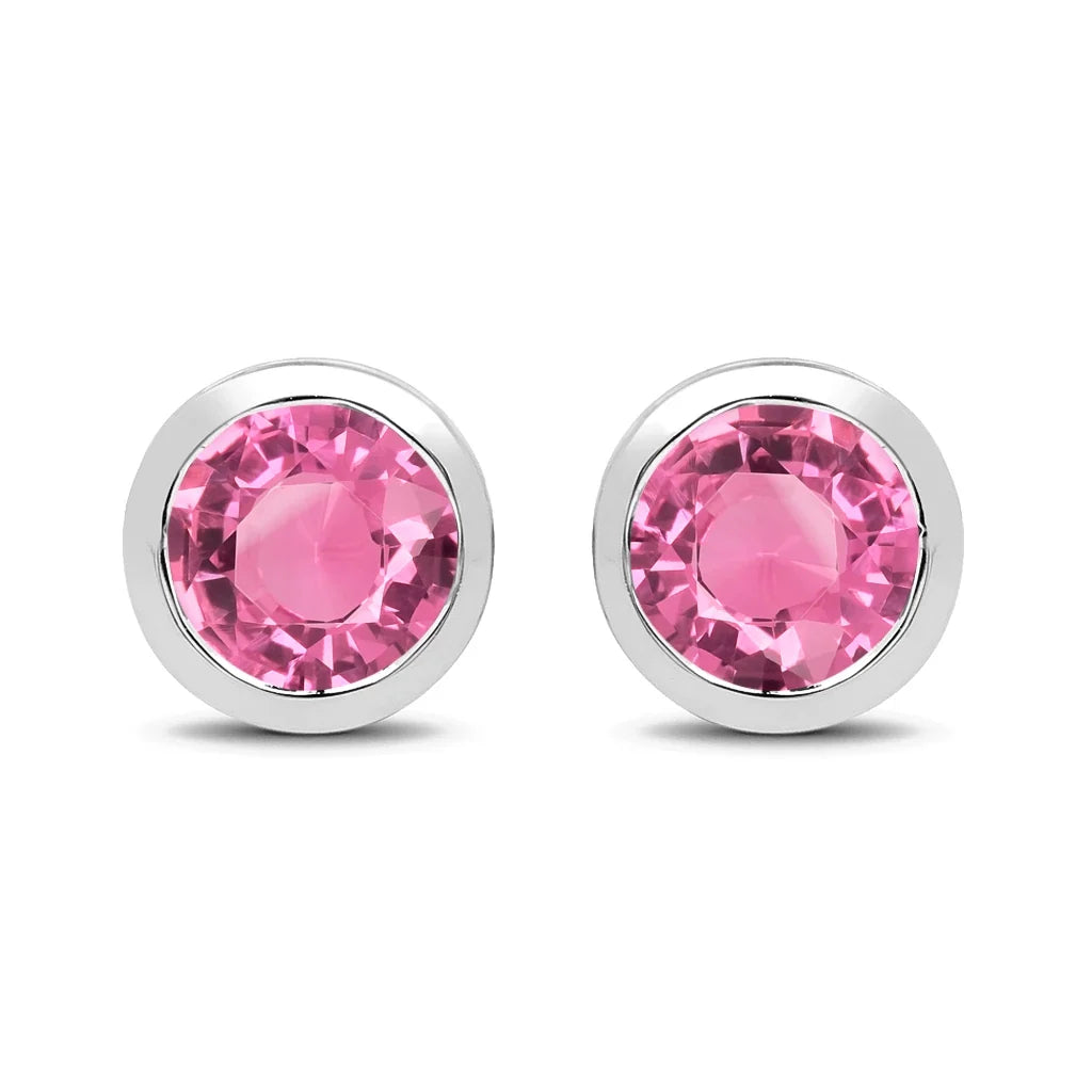 Round Bezel Set Amethyst Stud Earrings