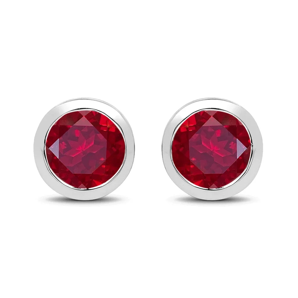 Round Bezel Set Amethyst Stud Earrings