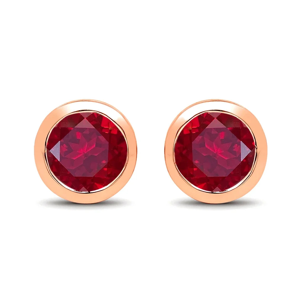 Round Bezel Set Amethyst Stud Earrings