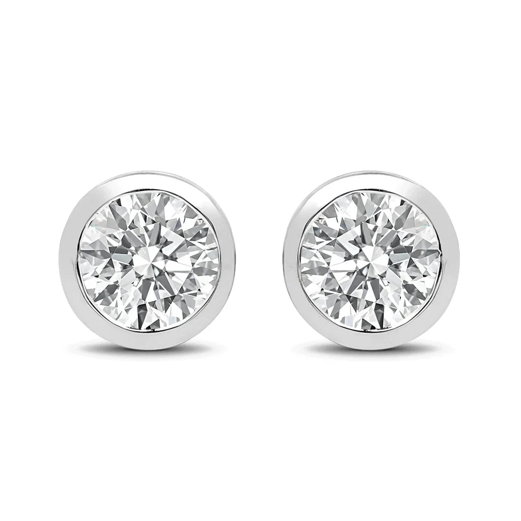 Round Bezel Set Amethyst Stud Earrings